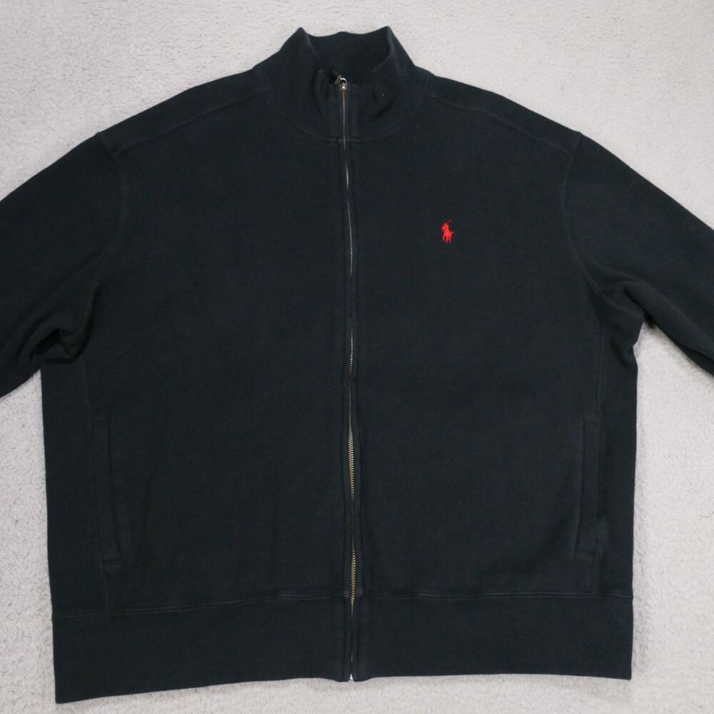 Polo Ralph Lauren Men’s XL Black Full Zip Mock Neck Sweatshirt Red Pony Logo - Picture 10 of 16